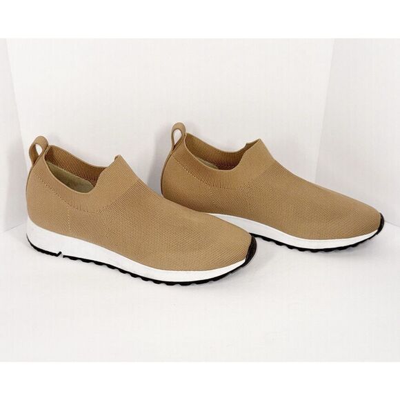 Womens Sport Mesh Knit Sneaker Beige 7.5/38 Tan Walking Sock Shoes Casual No Tie - Picture 8 of 11